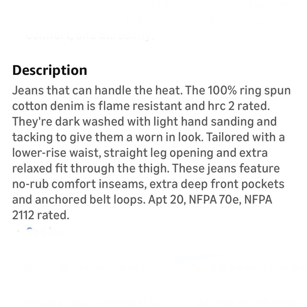 Arita FR M4 Low Rise Boot Cut Flame Resistant‎ Jeans Size 40 x 32 PR 1 - Picture 11 of 14